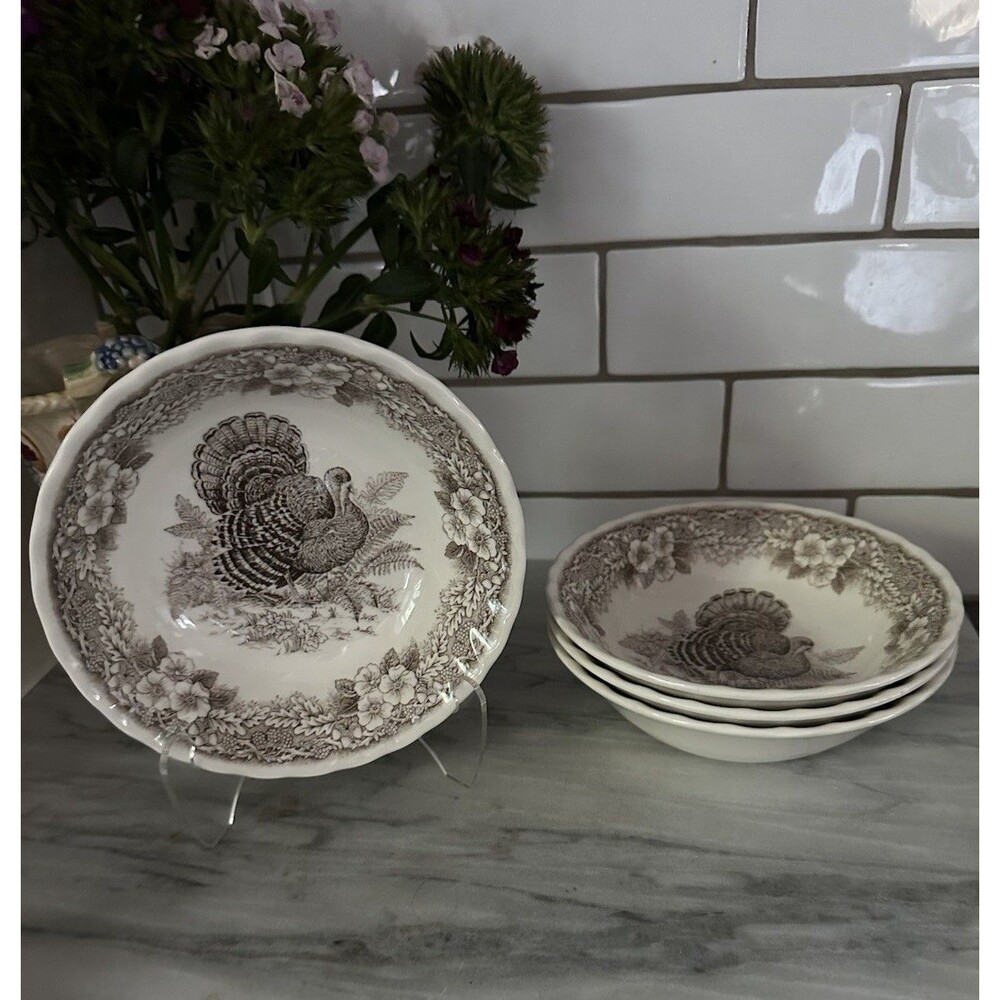4 Queen’s Myott Thanksgiving Turkey cereal / soup bowls Myott factory Archive
